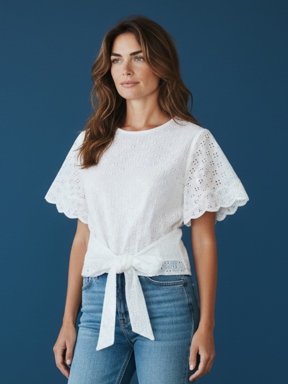 Ann Taylor White Eyelet Tie-Waist Top